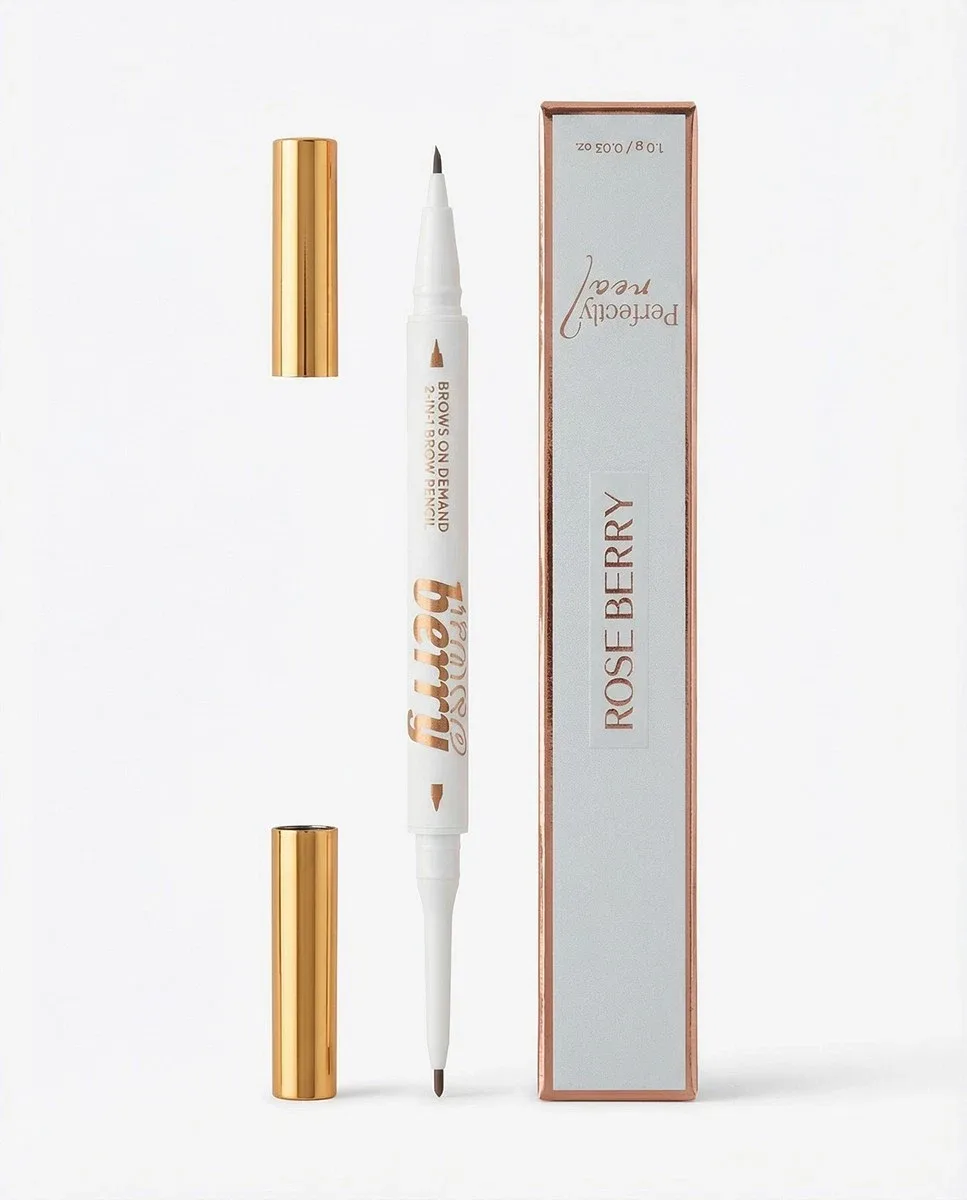Rose Berry Perfectly Neat 2-in-1 قلم حواجب, Brows On Demand, Dual-Ended قلم حواجب مع Rose Gold Cap