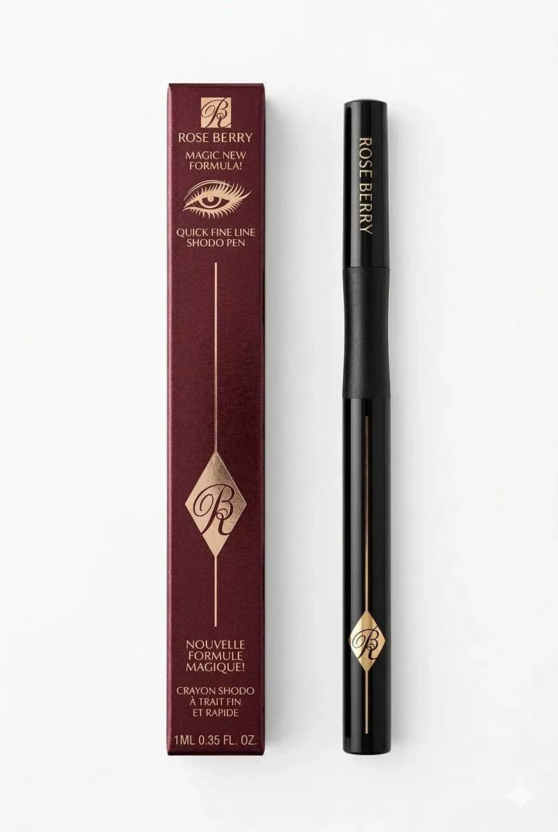 rose berry quick fine line shodo pen liquid eyeliner, magic new formula, 1ml, black